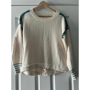 Lou & Grey Striped Cream Pointelle Drawstring Sweater Size XSmall